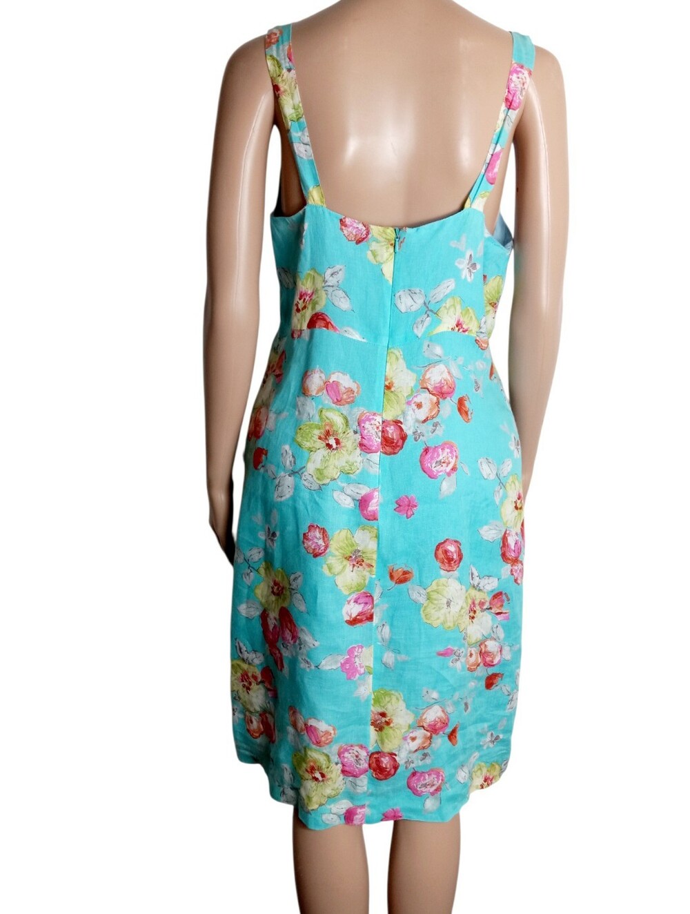 Vintage Jigsaw Aqua Floral  Sheath Dress 14 UK Size 10 US 100% Linen Summer - Picture 3 of 10